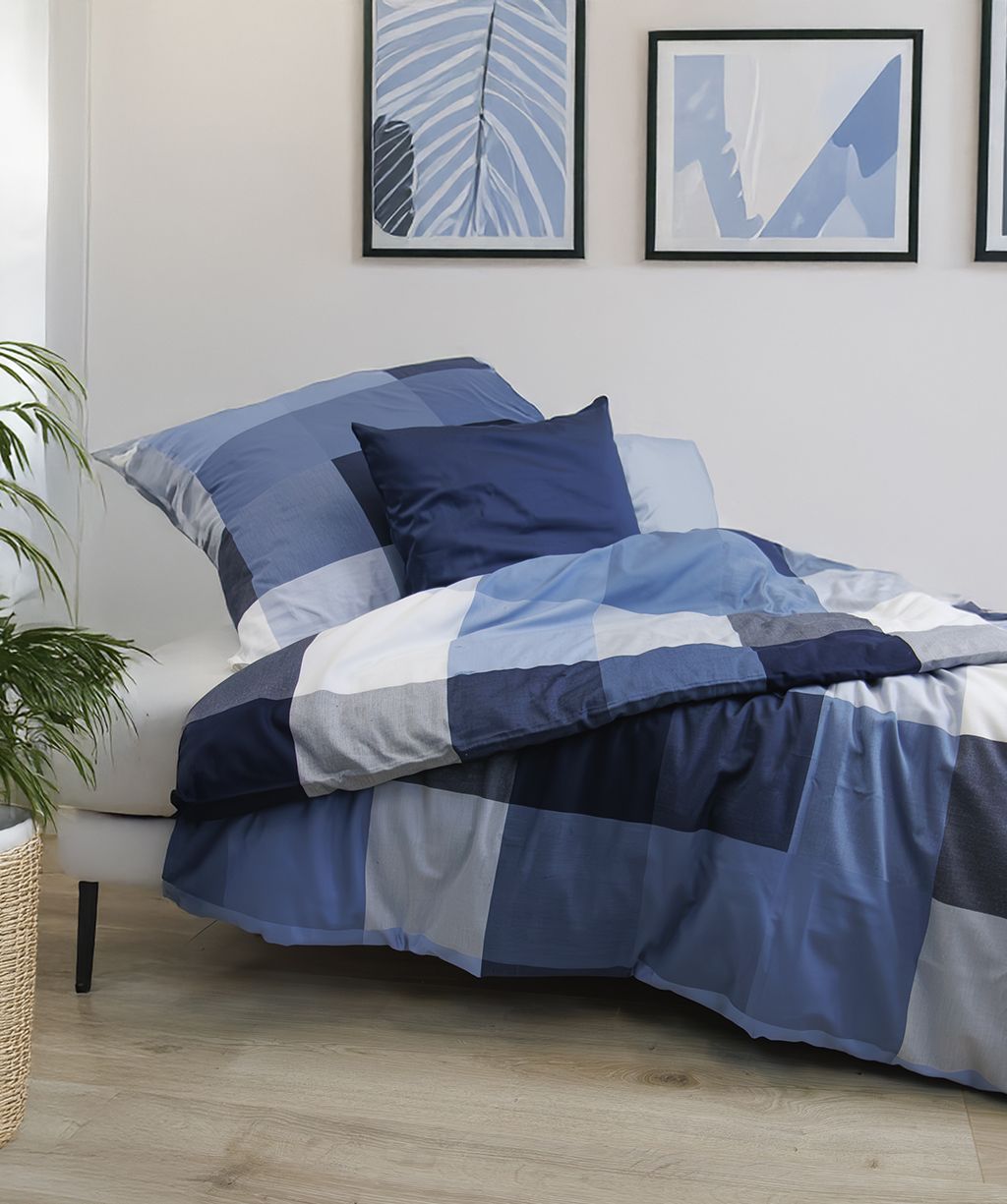Mako Baumwolle-Bettwäsche Porto Karo blau Mako Baumwolle-Bettwäsche Porto Karo blau