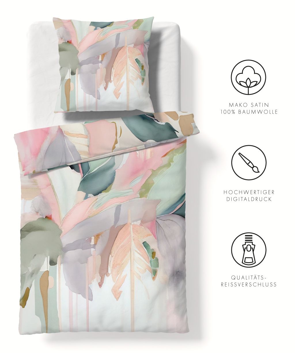 Mako Satin-Bettwäsche Bed Art S Blätterdesign
