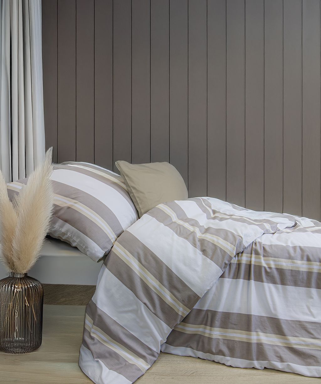 Mako Baumwolle-Bettwäsche Porto Streifen beige Mako Baumwolle-Bettwäsche Porto Streifen beige