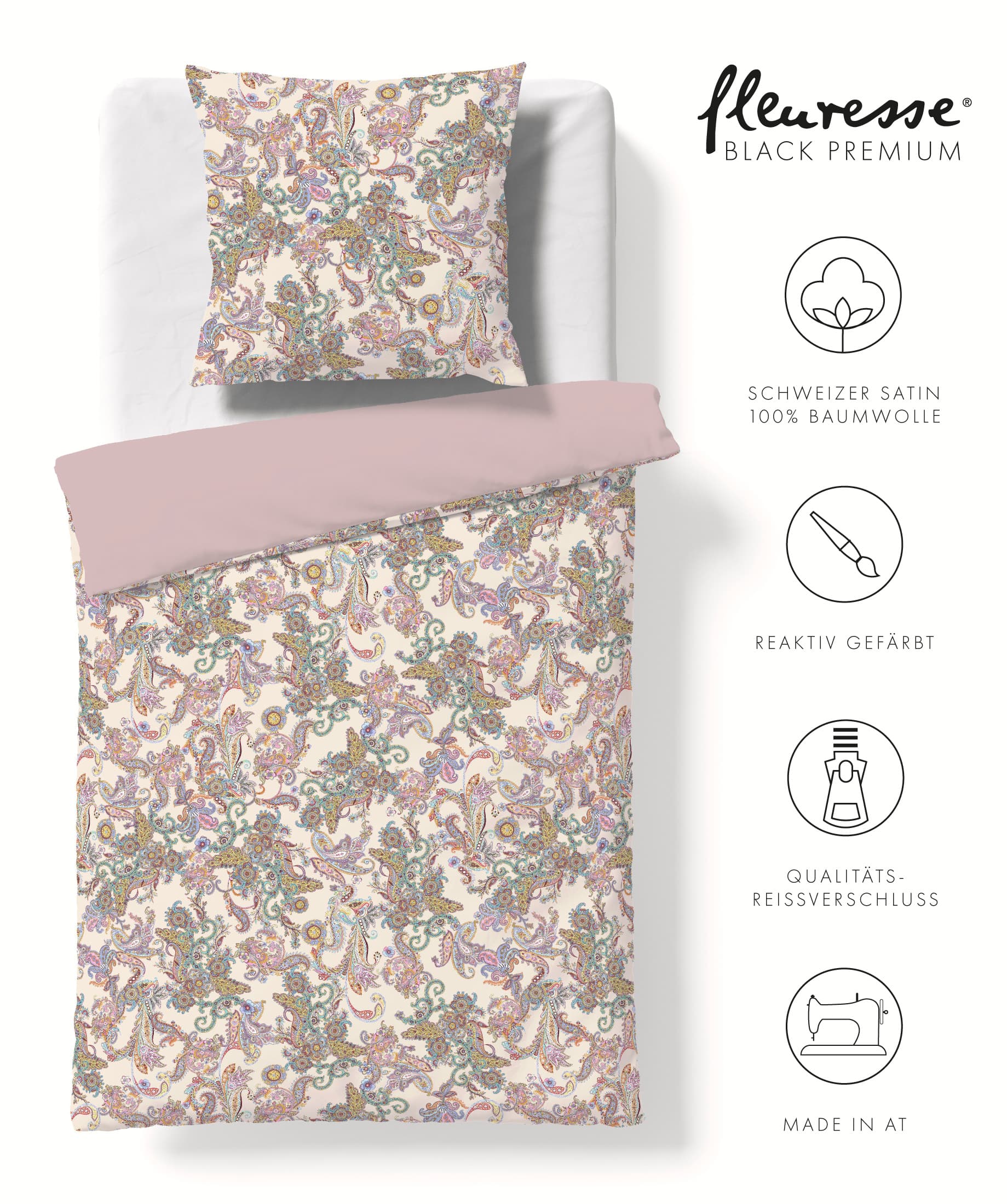 Premium Satin Bettwäsche Paisley bunt