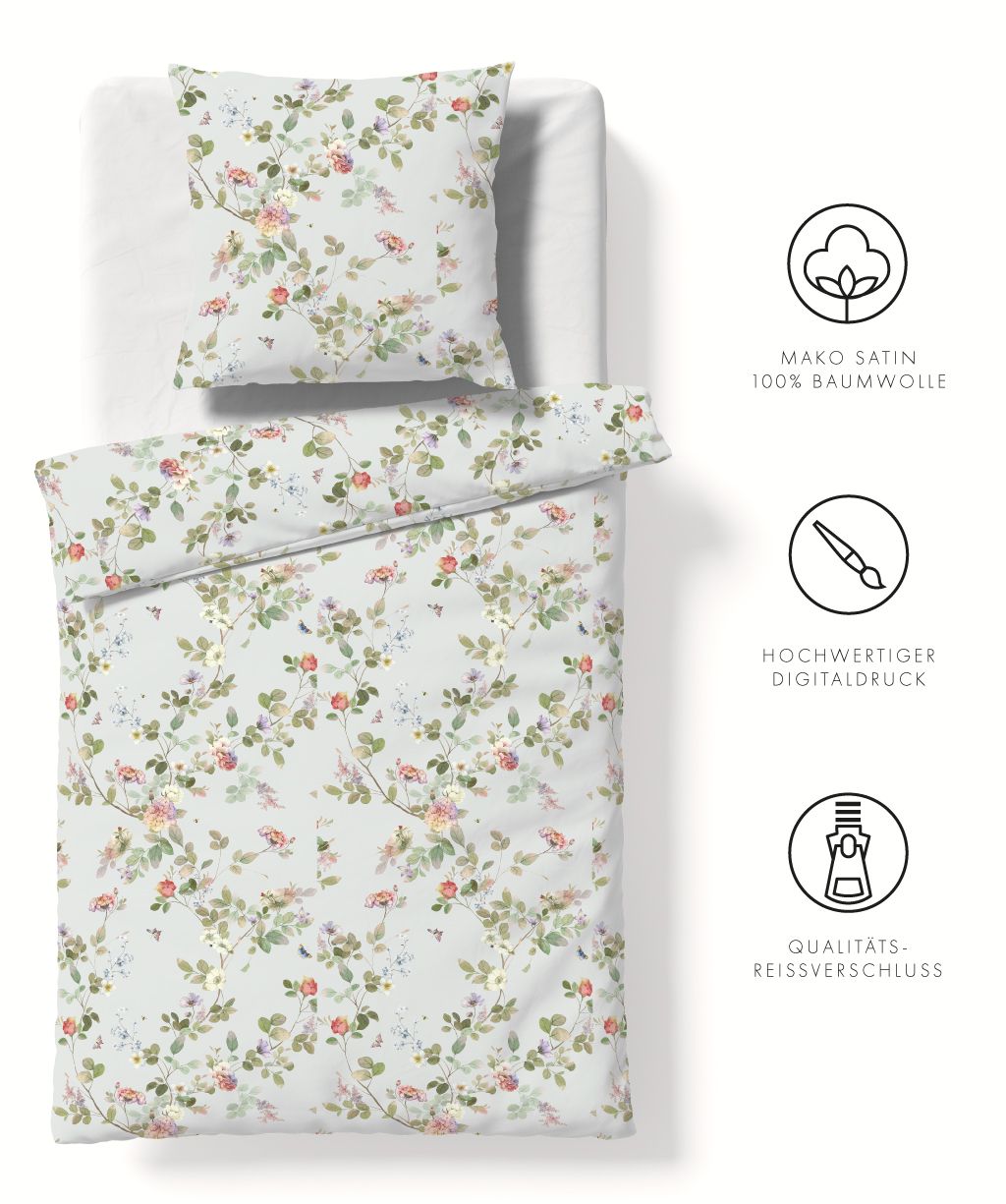 Mako Satin-Bettwäsche Bed Art S Blüten