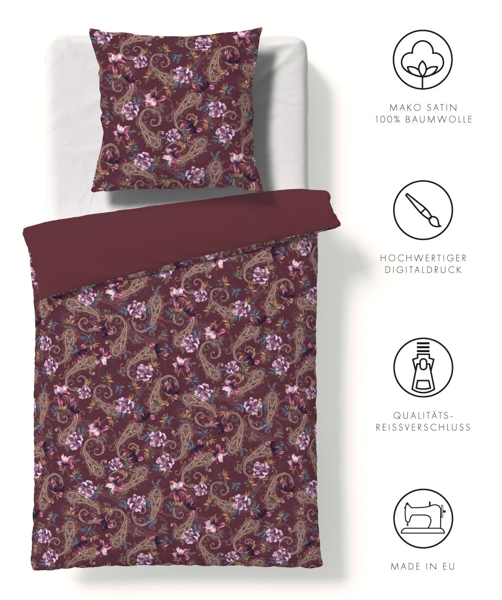 Mako Satin-Bettwäsche Bed Art S rot Paisley