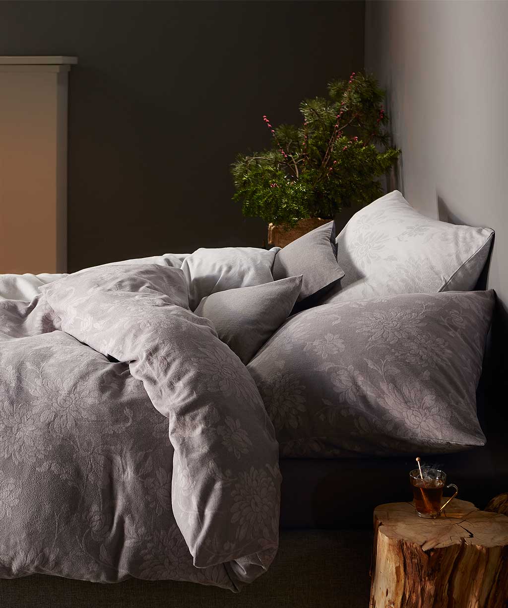 Jacquard-Flanell-Bettwäsche in grau rose