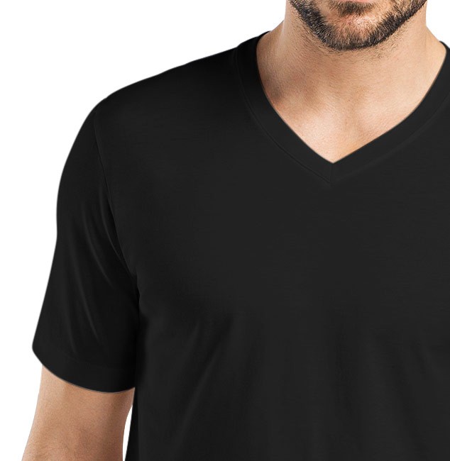hanro_basic_schwarz_t-shirt_shirt_baumwolle_075051_0019 Detail Kurzarm-Shirt mit V-Auschnitt Schwarz