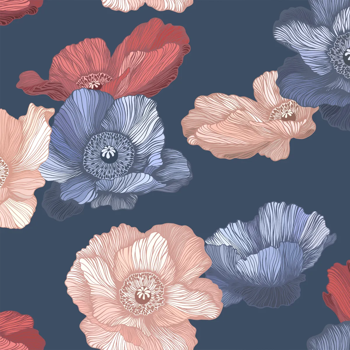 Bettwäsche Mona – Ausdrucksstarke Blüten auf tiefem Blau