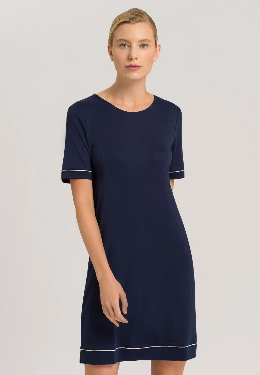 Tencel-Nachthemd Kurzarm 90cm in Deep Navy