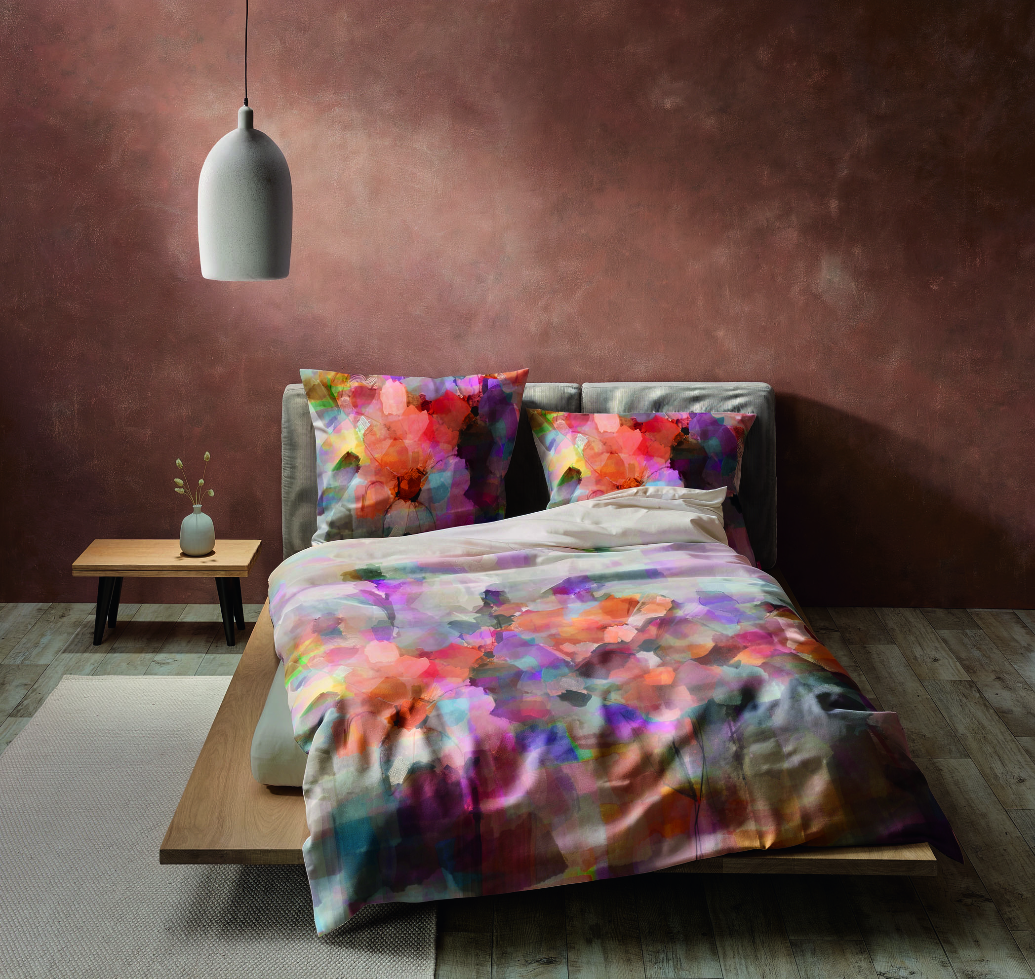 Satin Bettwäsche mit abstrakten Blumen