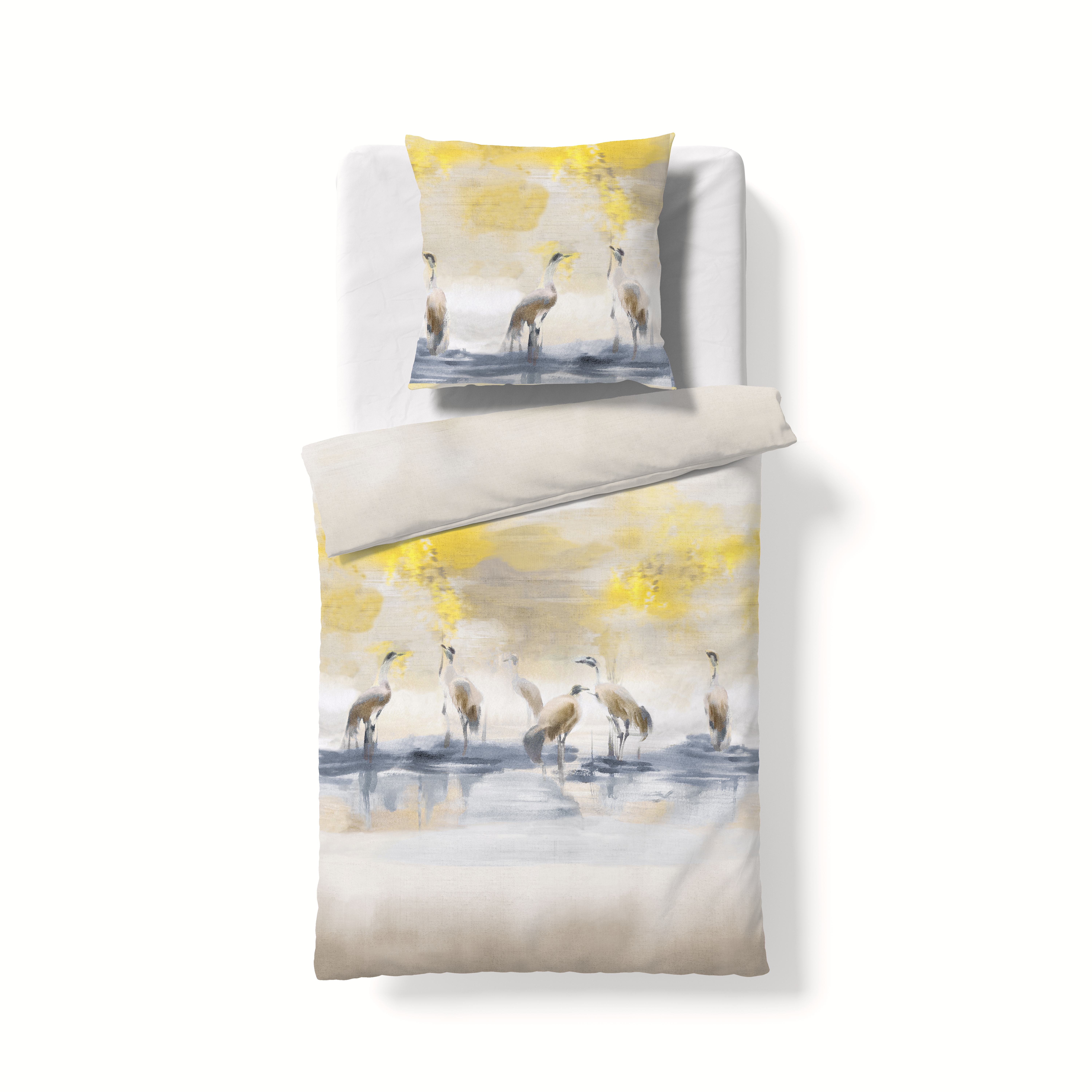 Bed Art S Mako-Satin Bettwäsche – Kranich gelb-grau