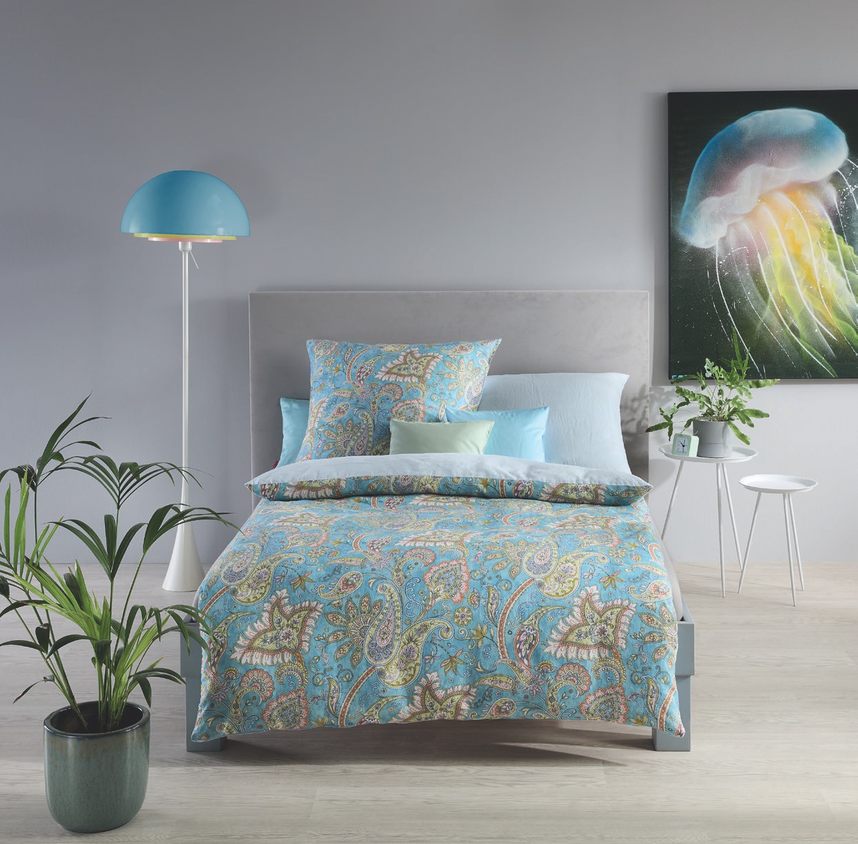 Provence Cassis Halbleinen Bettwäsche – Paisley in Blau