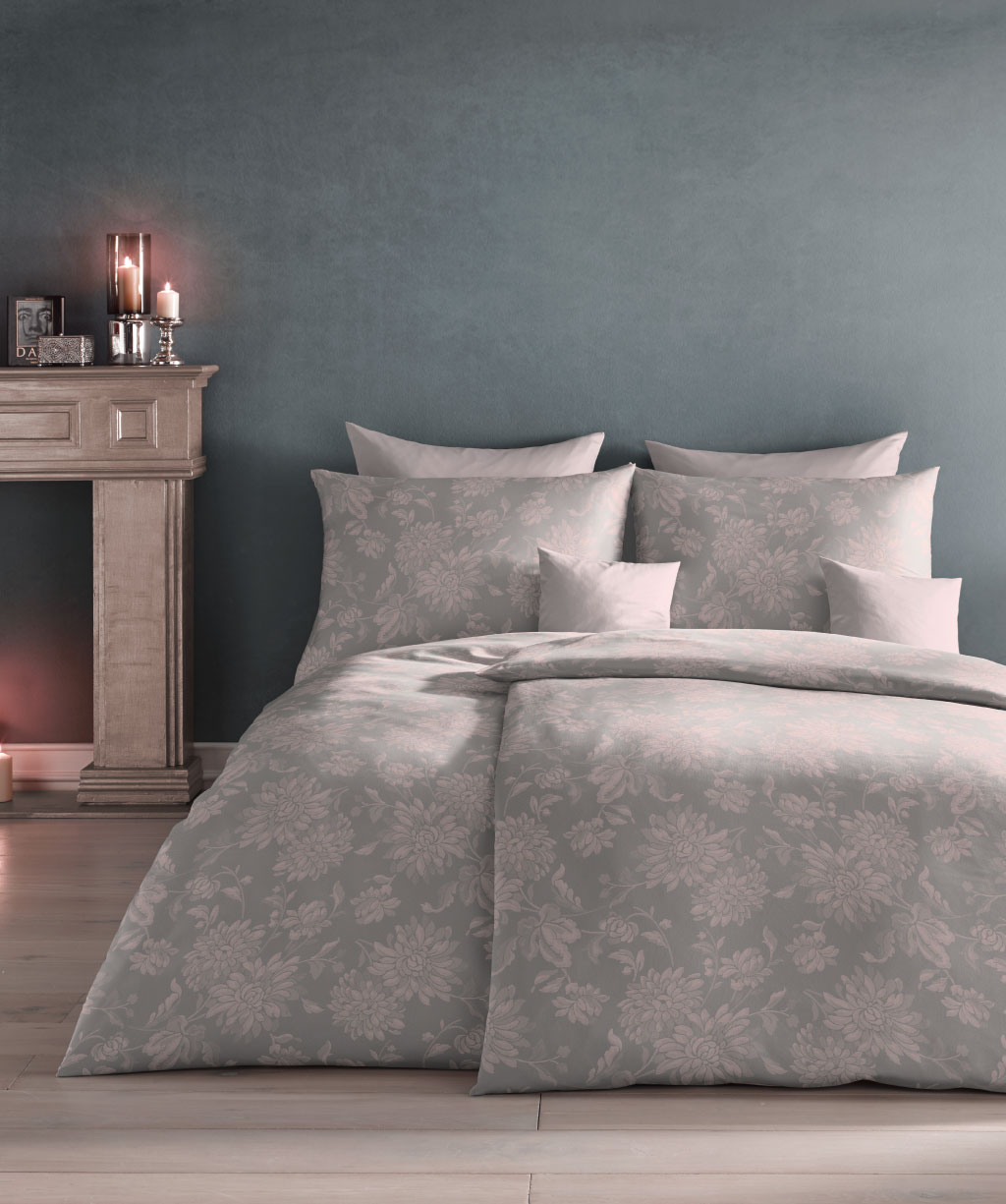Jacquard-Flanell-Bettwäsche in grau rose