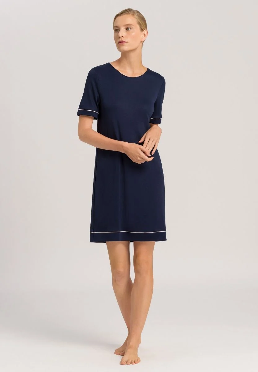 Tencel-Nachthemd Kurzarm 90cm in Deep Navy