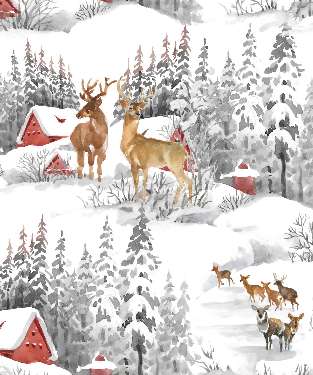 Detail-Motiv mit Hirschen, Rehen und Winterhintergrund