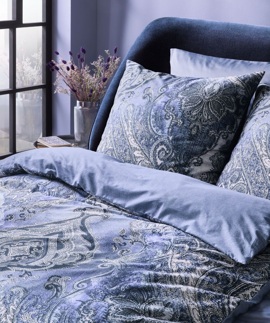 Mako Satin-Bettwäsche Bed Art S blau Paisley
