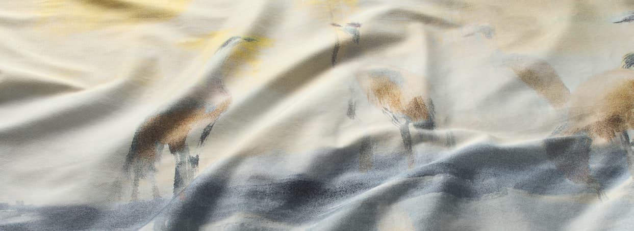 Bed Art S Mako-Satin Bettwäsche – Kranich gelb-grau