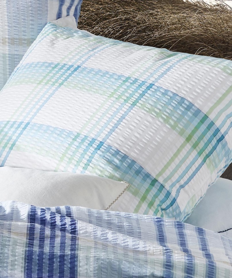 41775-seersucker-Bettwasche-grunweiss-kariert-Kissebezug Karodessin auf Kissen