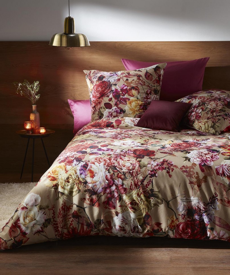 Wende Satin Bettwäsche Blumenprint / Rückseite uni 4257.3