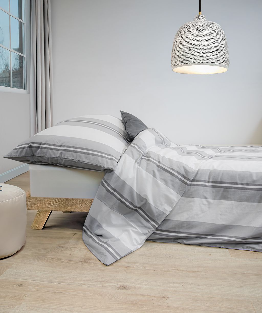 Mako Baumwolle-Bettwäsche Porto Streifen grau Mako Baumwolle-Bettwäsche Porto Streifen grau