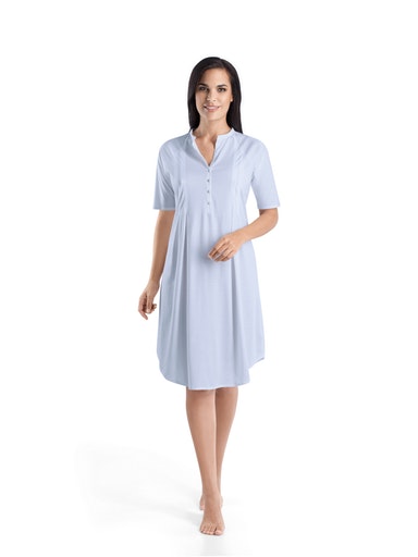 HANRO_Basic_Nightdress_Nachthemd_Himmelblau_070511_07794 Nachthemd mit Knopfleiste COTTON_Deluxe Himmelblau