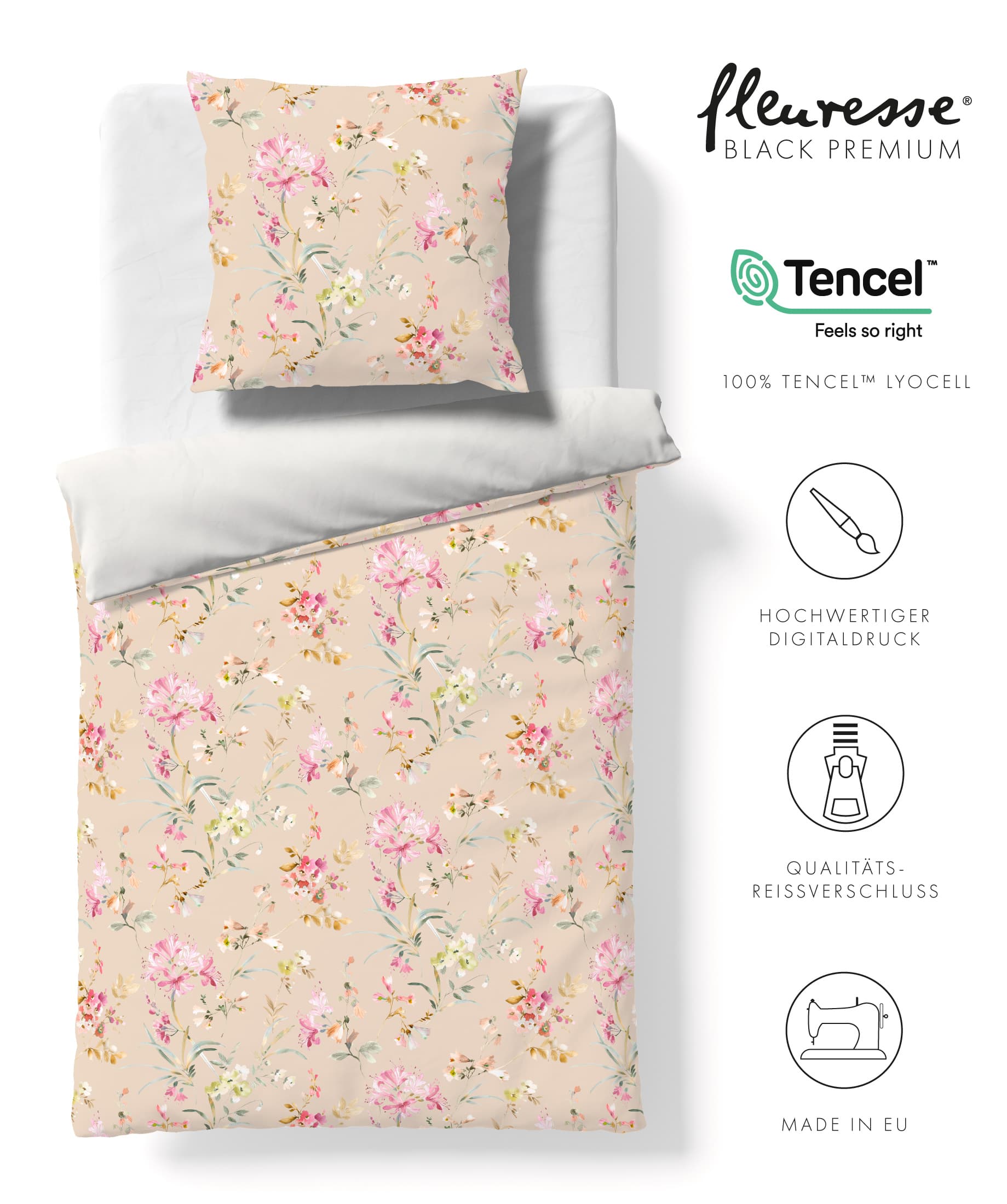 Premium Tencel Satin Bettwäsche mit Blumen