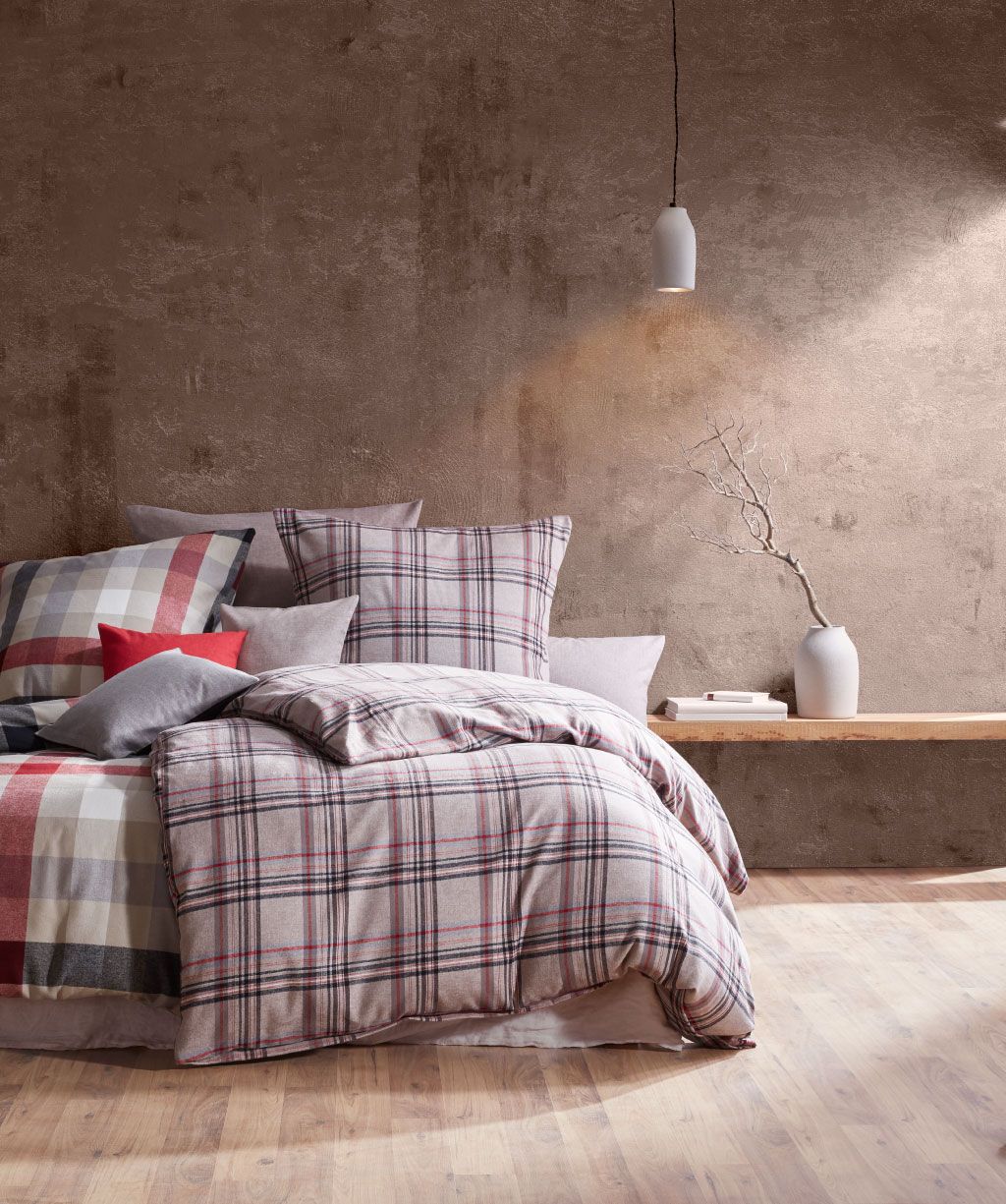 Streifen-Karos Flanell-Bettwäsche in Taupe Streifen-Karos Flanell-Bettwäsche in Taupe