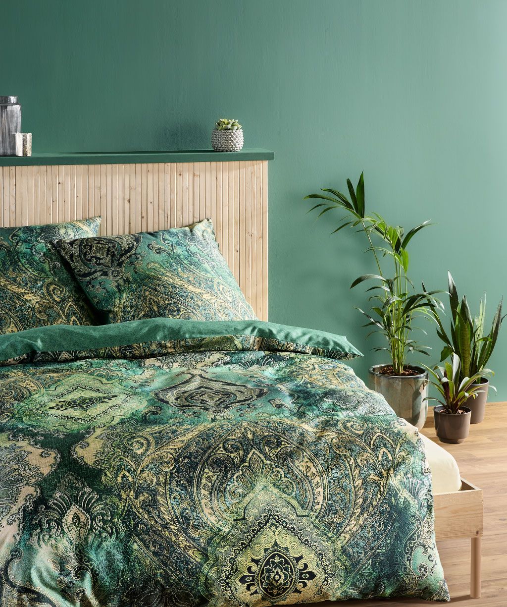 Mako Satin-Bettwäsche Bed Art S grün Paisley