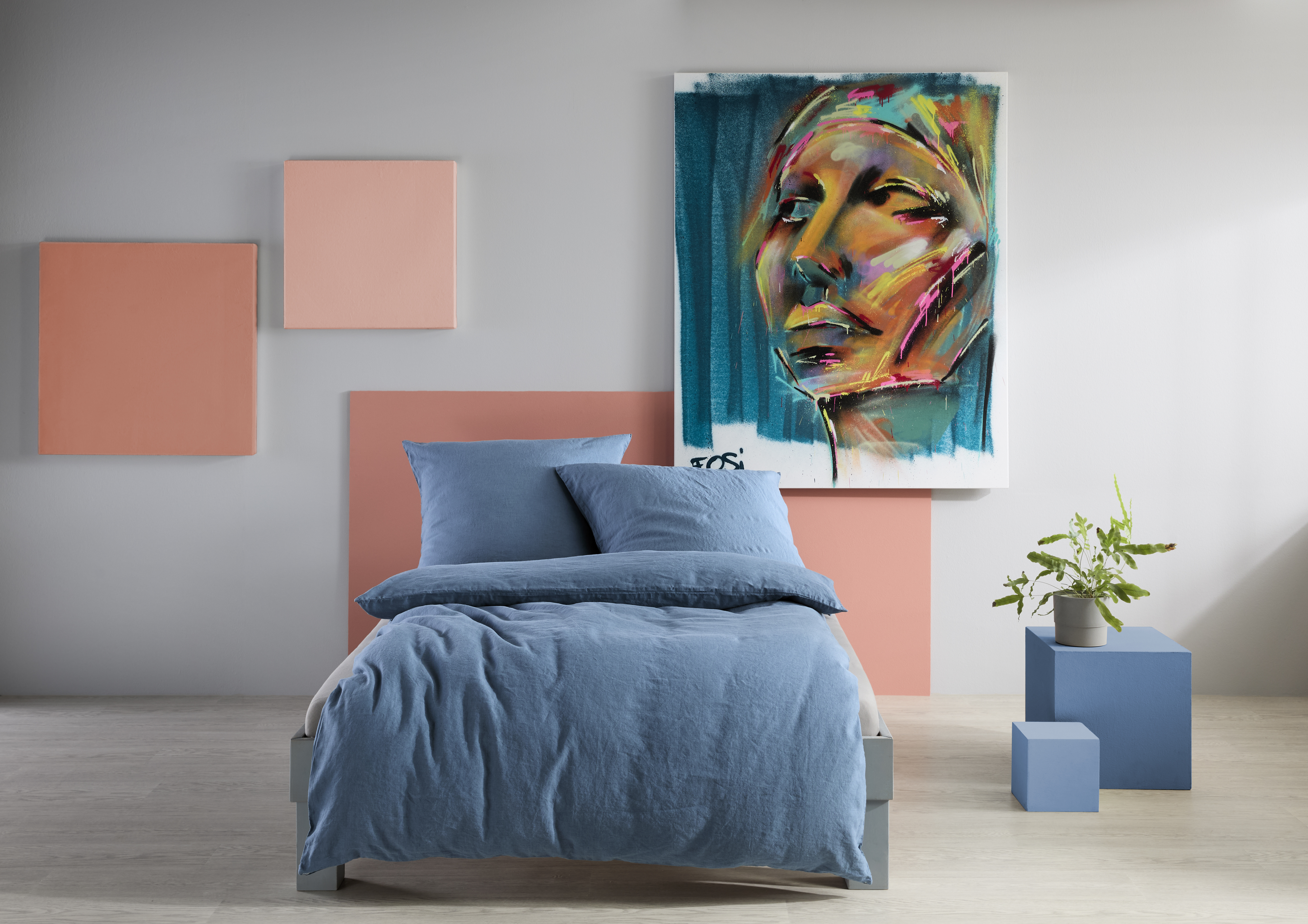 Provence Uni Halbleinen Bettwäsche – Denim