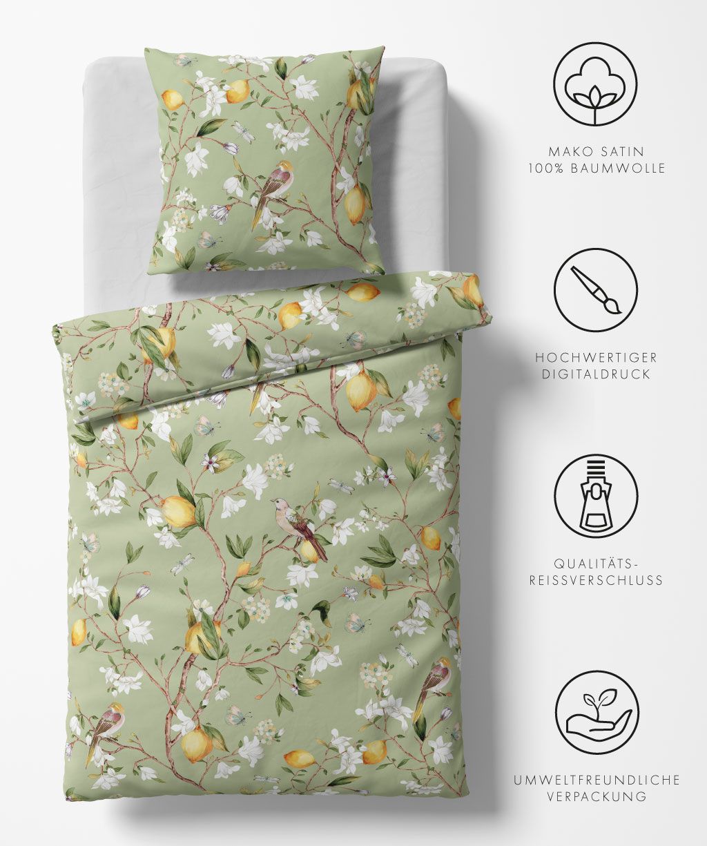 Satin-Bettwäsche Bed Art S grün