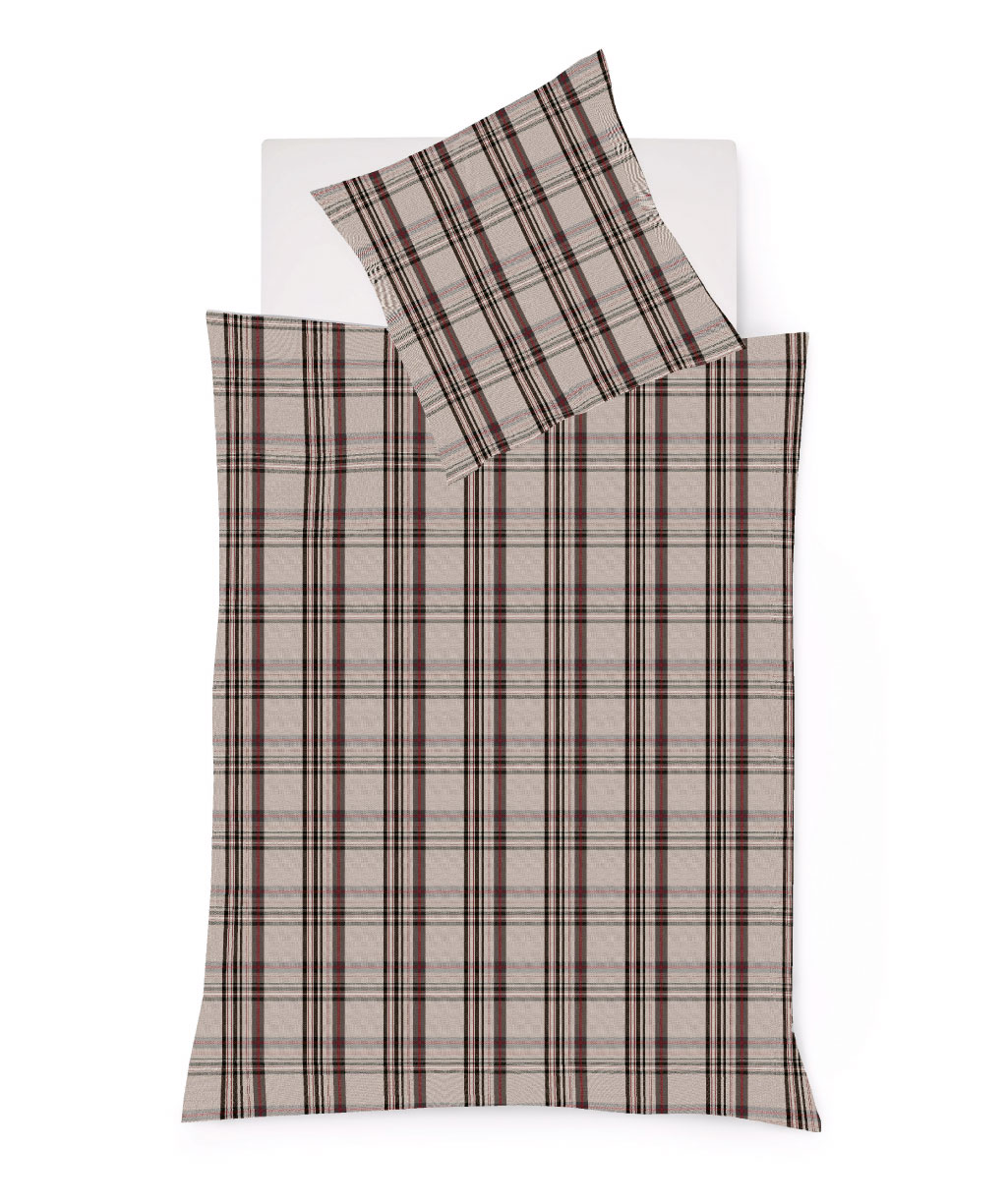 Bettwaesche-LECH-flanell-4310-7-taupe-kariert-mit-roten-streifen-von-fleuresse Bettwäsche von fleuresse LECH 4310.7 Taupe