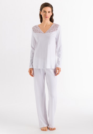 Langarm-Pyjama mit schönen Spitzen Weiss