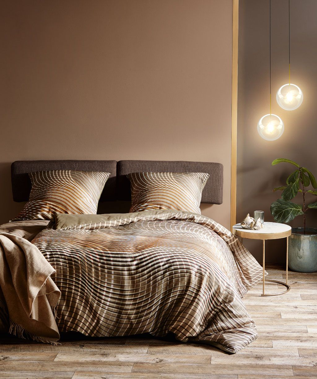 Satin Wellen-Design Wendebettwäsche in Beige