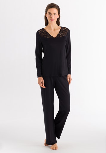 Langarm-Pyjama mit schönen Spitzen Schwarz
