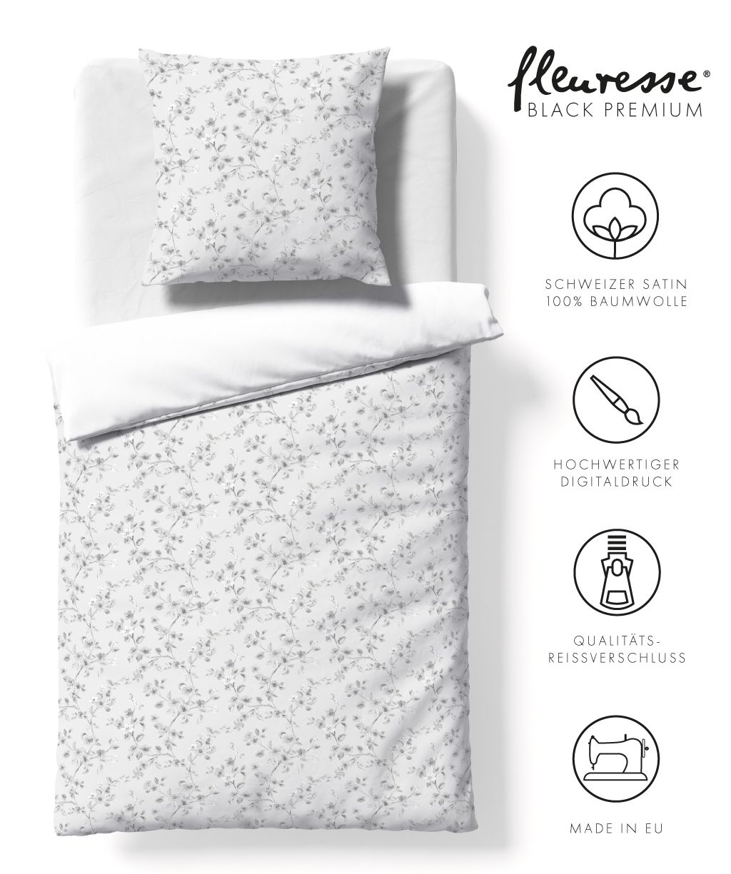 Satin Wende-Bettwäsche Black Premium Floral Satin Wende-Bettwäsche Black Premium Floral