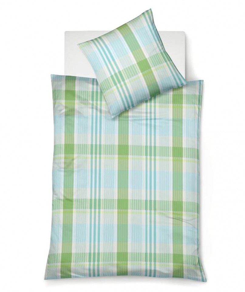 Seersucker-Bettwäsche mit Karo und Streifen in grün-blau