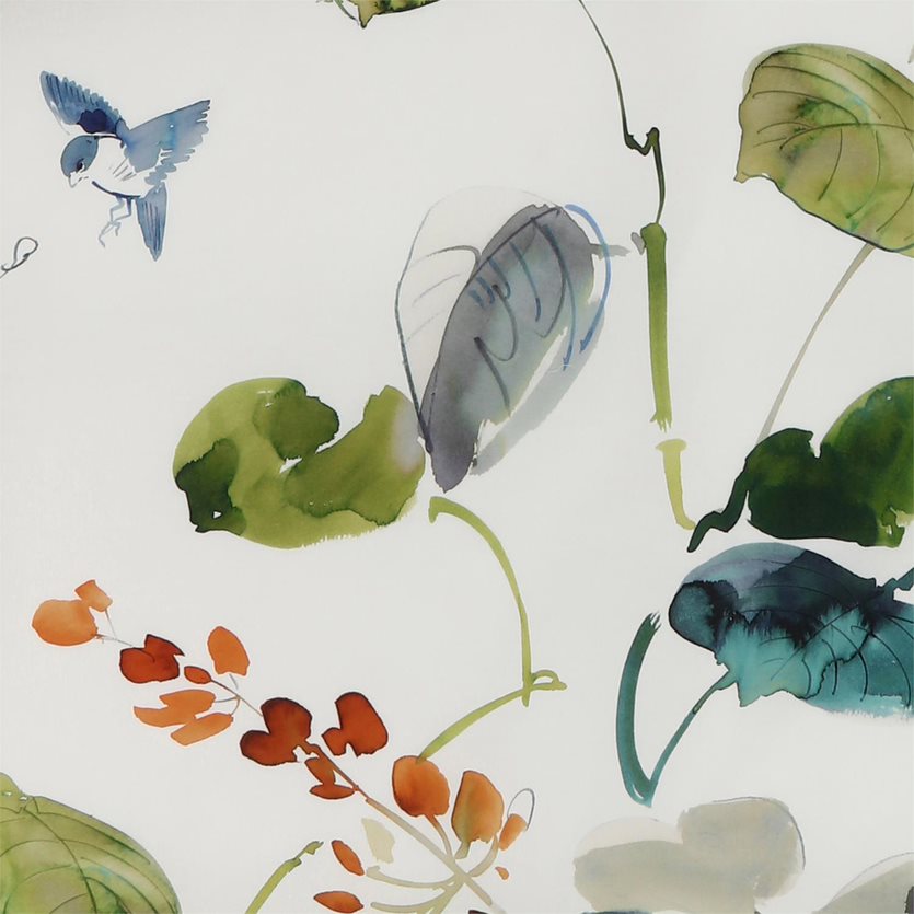Bettwäschedetails Susi mit skizzirten Blumen und Vögeln von Tamara R