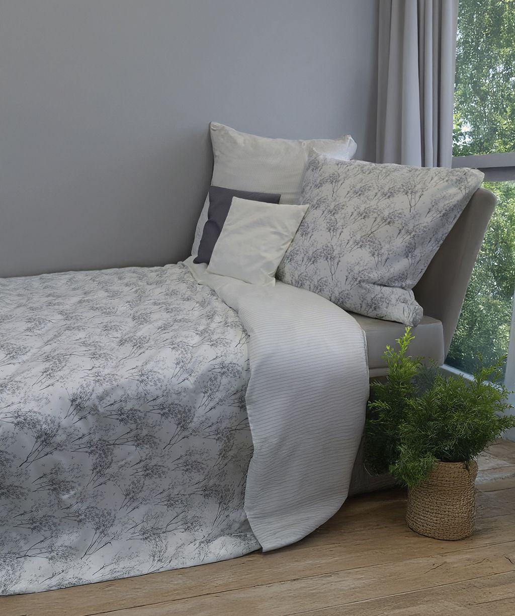 Mako Satin Wende-Bettwäsche modern garden grau