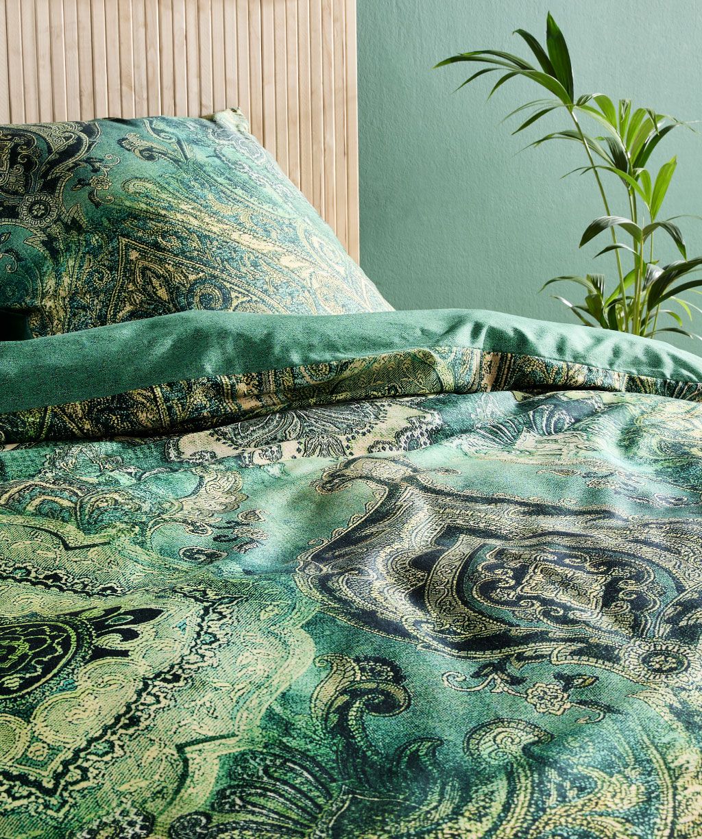 Mako Satin-Bettwäsche Bed Art S grün Paisley